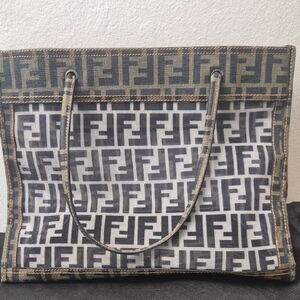 FENDI Mesh Bag Beach Bag Vintage Zucca Tote bag with pouch Shoulder Bag Brown